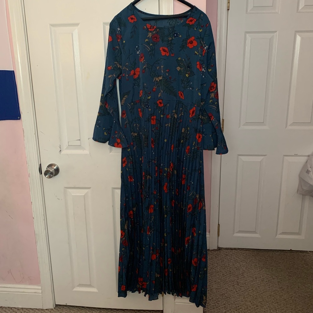 Navy blue dress with floral pattern
